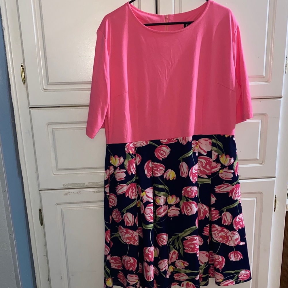 Pink and Navy Floral Mini Dress